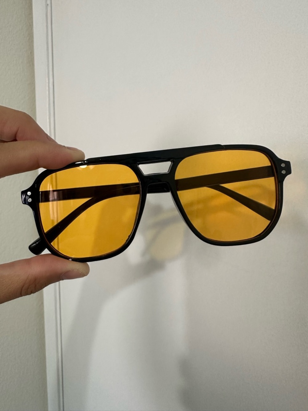 UNISEX Retro Vintage Square Aviator Sunglasses w/ Amber Lens Plastic NWOT